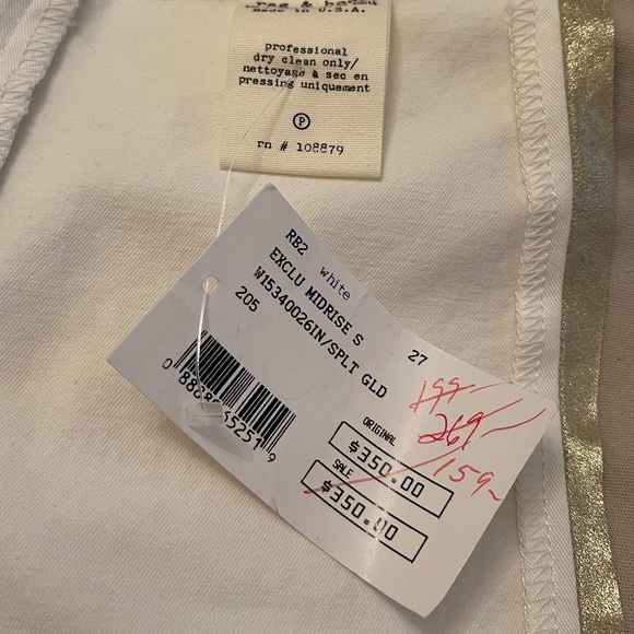 NWT! Rag & Bone Ivory Gold Lambskin Lamb Leather Trim Jeans 27 Intermix - Picture 2 of 16